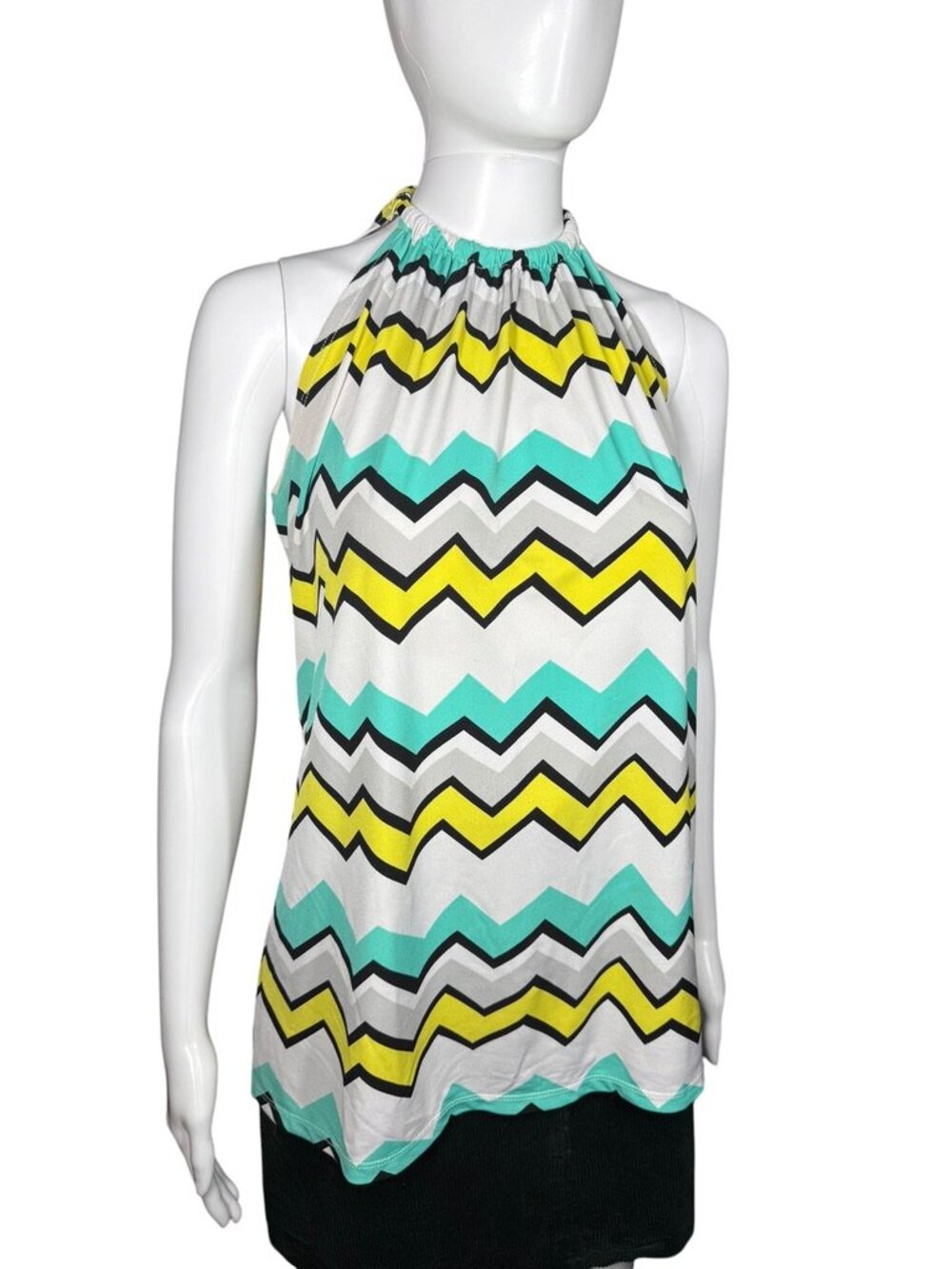 Cynthia Rowley y2k Turquoise Yellow White Chevron Halter Top Size XL